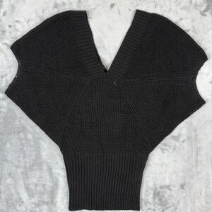 Popsy Women's black oversized v-neck knit sweater vest Wide Ribbed Hem Size S